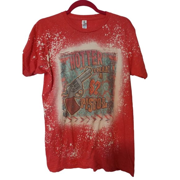 Hotter Than A $2 Pistol Splatter T-Shirt Red Medium Tultex Cotton Polyester Unis - Picture 1 of 3